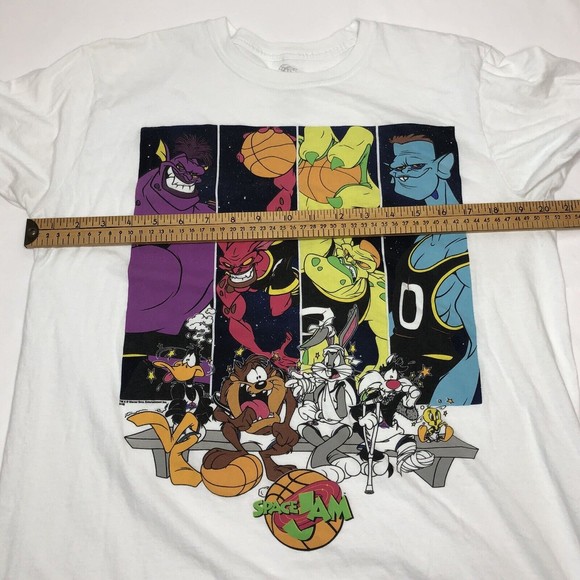 Space Jam Looney Tunes Sz L White Graphic T-Shirt Bugs Monstars Tune Squad Taz - Picture 4 of 8